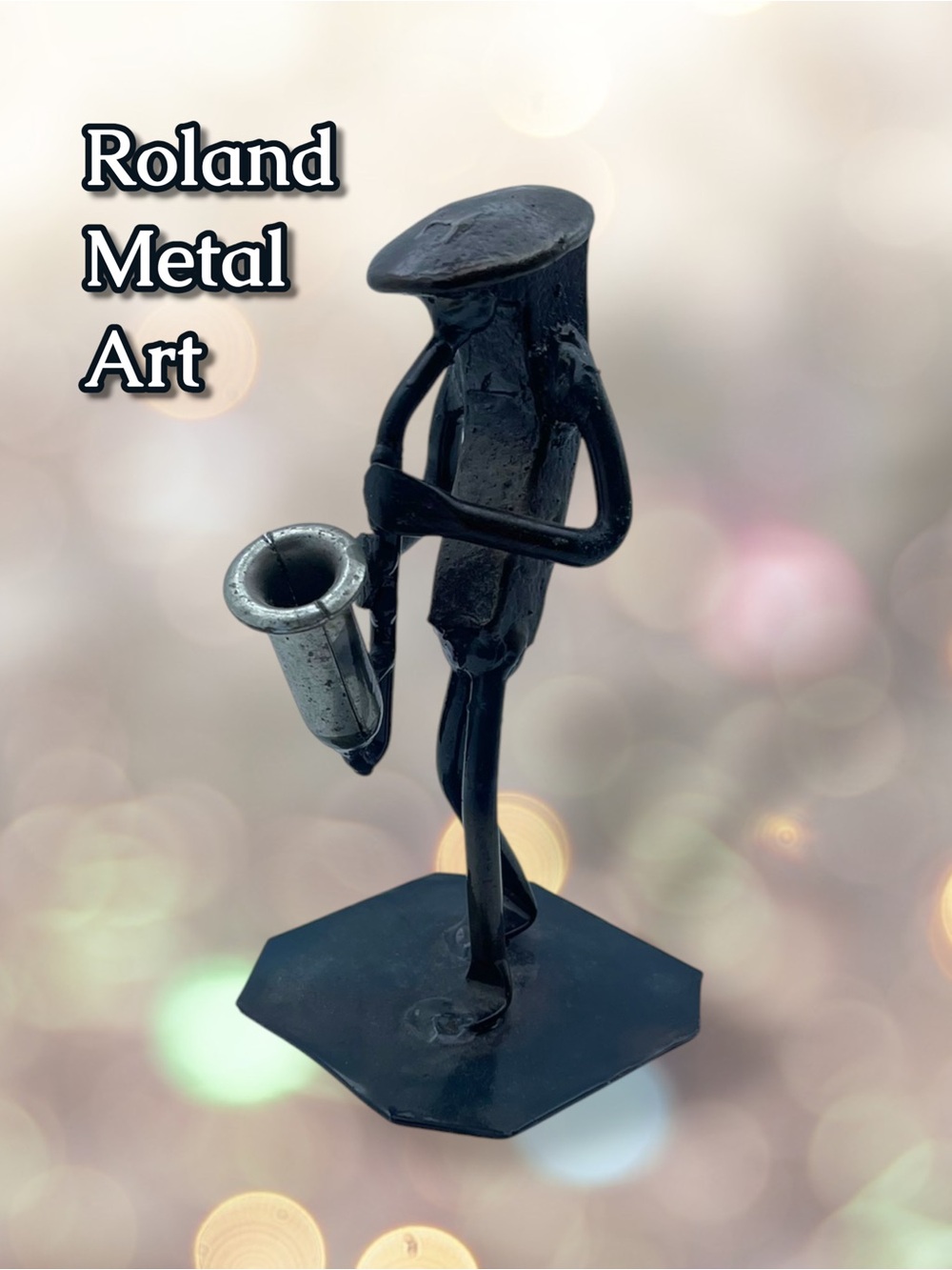 Roland Metal Art Handmade Railroad Stake Saxophonist Sculpture Pennsylvania